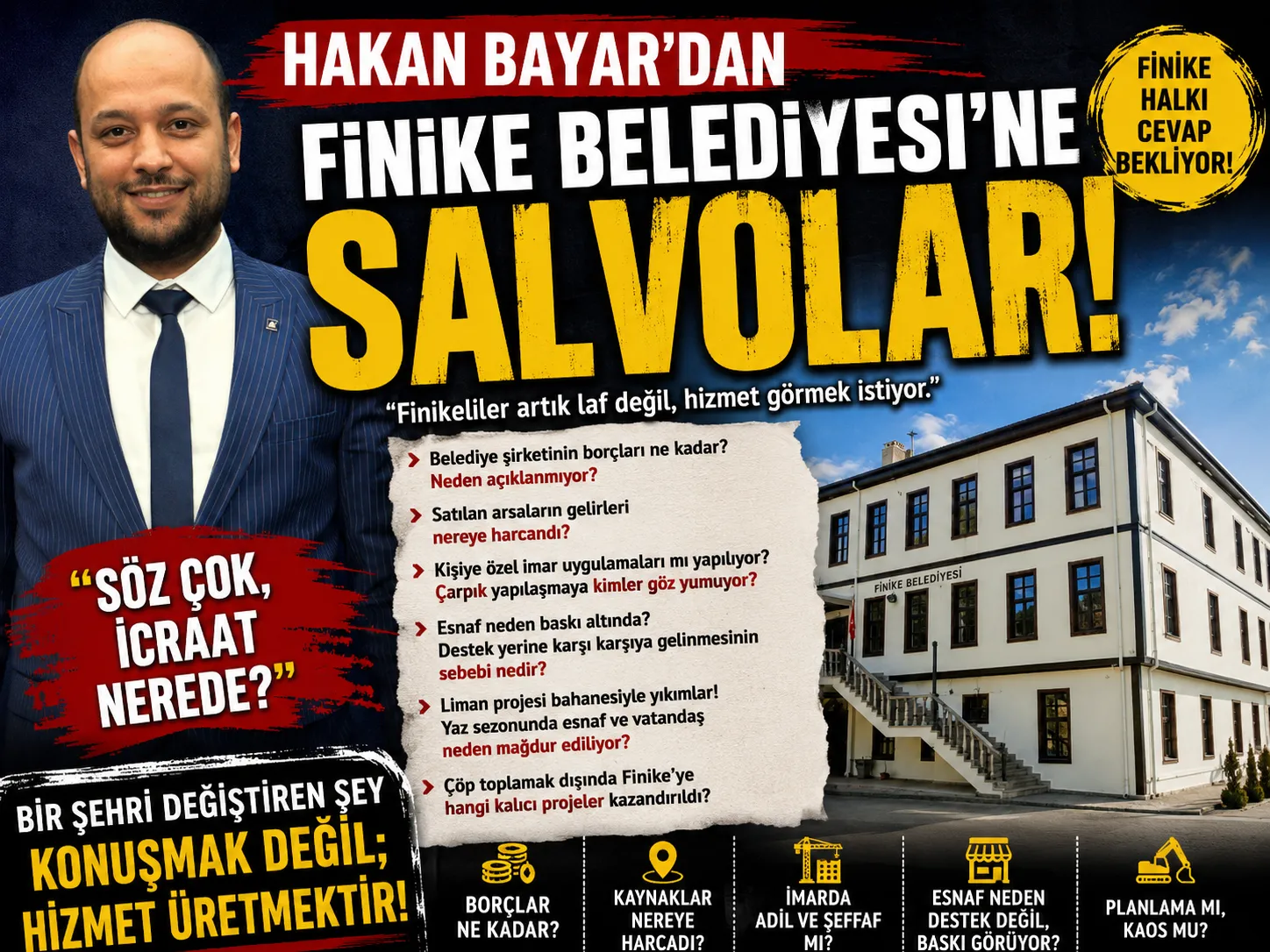 HAKAN BAYAR’DAN FİNİKE BELEDİYESİ’NE SERT ELEŞTİRİLER - Fotoğraf Galerisi 1